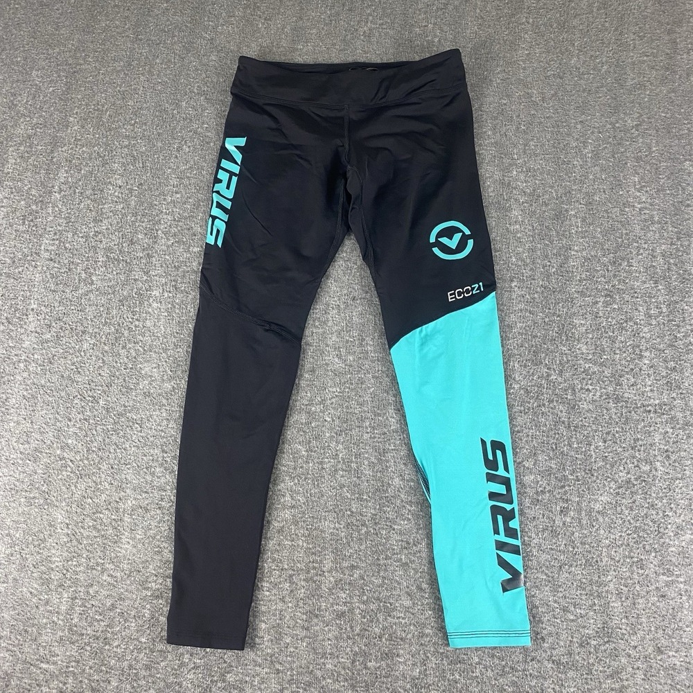 Virus Compression Running Fighting Tights ECC21 Black Teal Athletic X-Small Fit